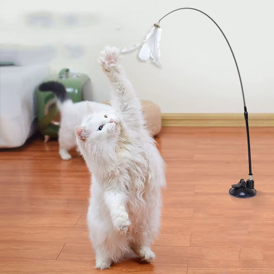 New Strong Suction Cup Cat Teaser with Bell Long Rod Detachable Cat Self-Entertainment Toy