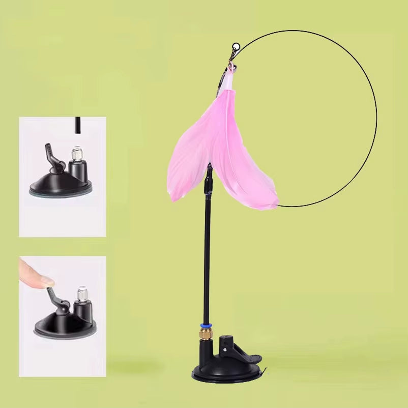 New Strong Suction Cup Cat Teaser with Bell Long Rod Detachable Cat Self-Entertainment Toy