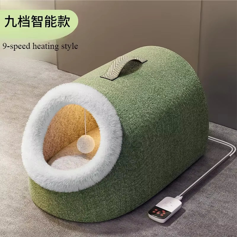 Heated Cat House Warm Comfortable Heated Pet Bed Cozy Plush Nest for Felines Well-Being Heated Bed Insulated Cat Nest