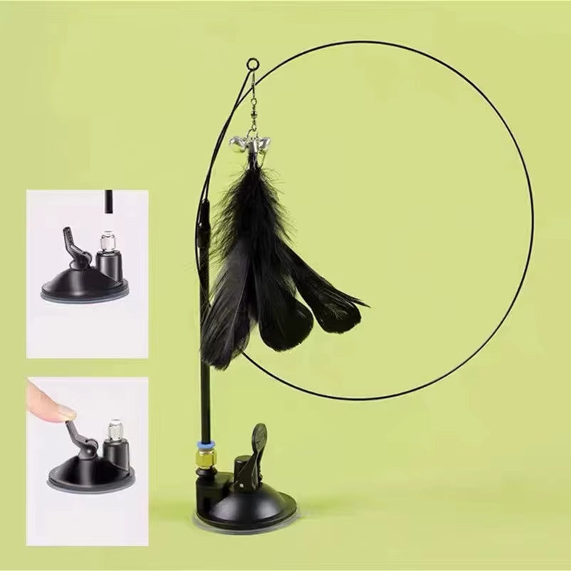 New Strong Suction Cup Cat Teaser with Bell Long Rod Detachable Cat Self-Entertainment Toy