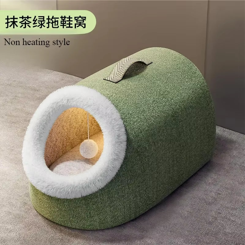 Heated Cat House Warm Comfortable Heated Pet Bed Cozy Plush Nest for Felines Well-Being Heated Bed Insulated Cat Nest