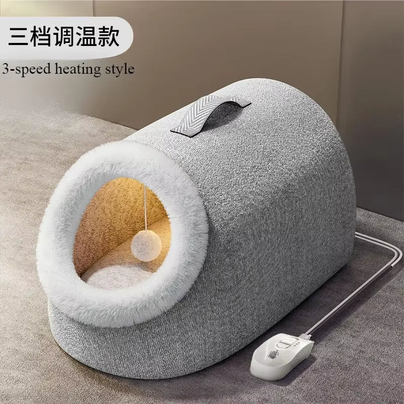 Heated Cat House Warm Comfortable Heated Pet Bed Cozy Plush Nest for Felines Well-Being Heated Bed Insulated Cat Nest