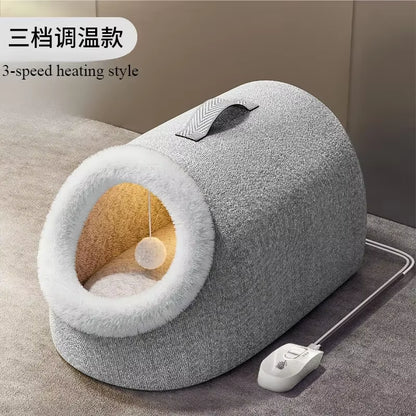 Heated Cat House Warm Comfortable Heated Pet Bed Cozy Plush Nest for Felines Well-Being Heated Bed Insulated Cat Nest