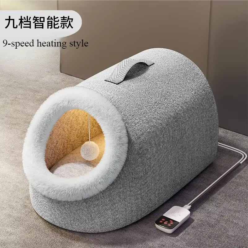 Heated Cat House Warm Comfortable Heated Pet Bed Cozy Plush Nest for Felines Well-Being Heated Bed Insulated Cat Nest