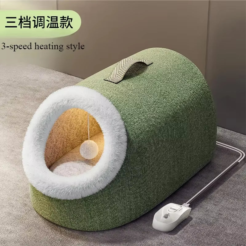 Heated Cat House Warm Comfortable Heated Pet Bed Cozy Plush Nest for Felines Well-Being Heated Bed Insulated Cat Nest