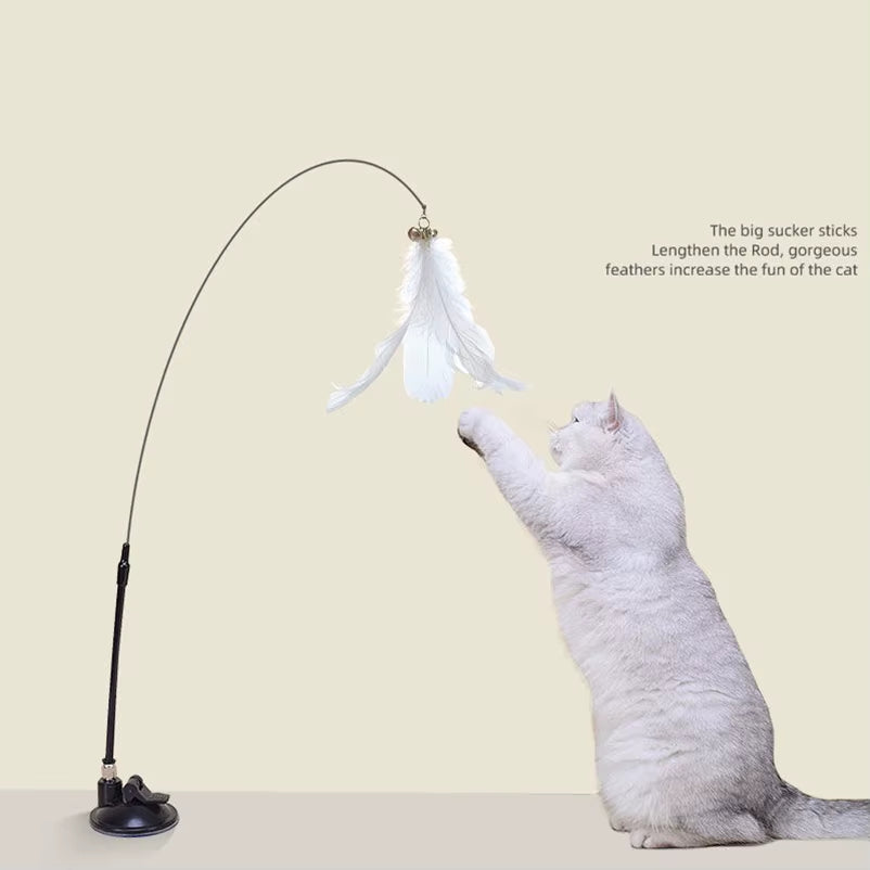 New Strong Suction Cup Cat Teaser with Bell Long Rod Detachable Cat Self-Entertainment Toy