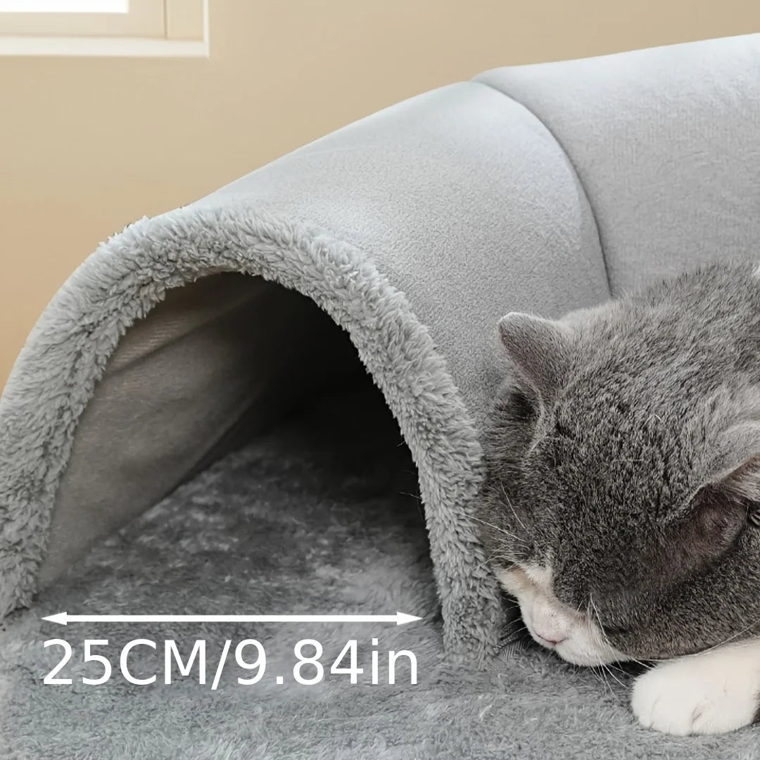 3-In-1 Cozy Cat Tunnel Bed - Play Mat & Warm Nest with Non-Slip Base for Small to Medium Cats, Rabbits & Hamsters