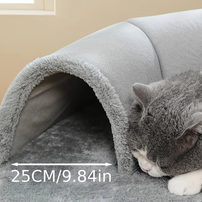 3-In-1 Cozy Cat Tunnel Bed - Play Mat & Warm Nest with Non-Slip Base for Small to Medium Cats, Rabbits & Hamsters