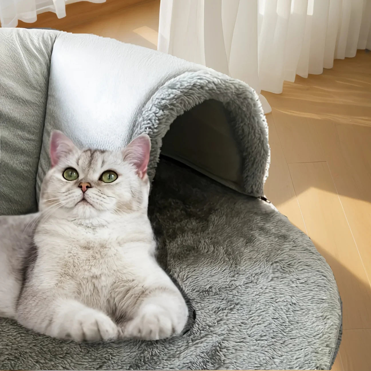 3-In-1 Cozy Cat Tunnel Bed - Play Mat & Warm Nest with Non-Slip Base for Small to Medium Cats, Rabbits & Hamsters