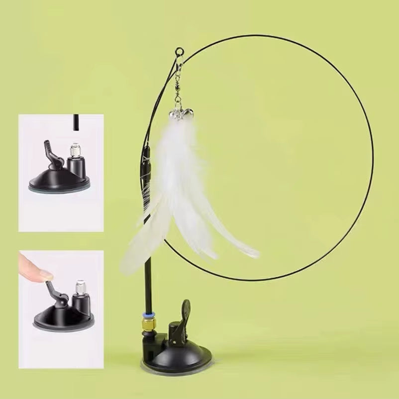 New Strong Suction Cup Cat Teaser with Bell Long Rod Detachable Cat Self-Entertainment Toy